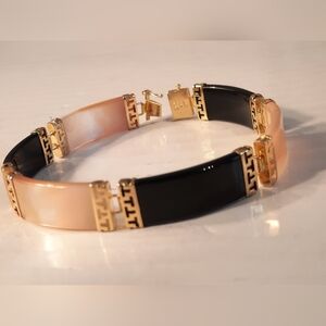 14 K Solid Gold Bracelet With Stones Mother Of Pearls And Black Onix